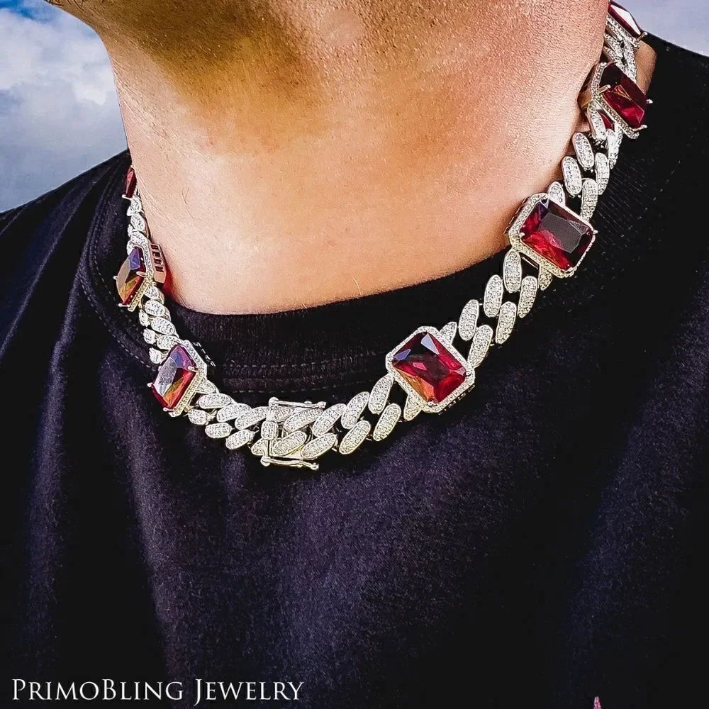 Diamond & Ruby Cuban Link Chain - Picture 3 of 5